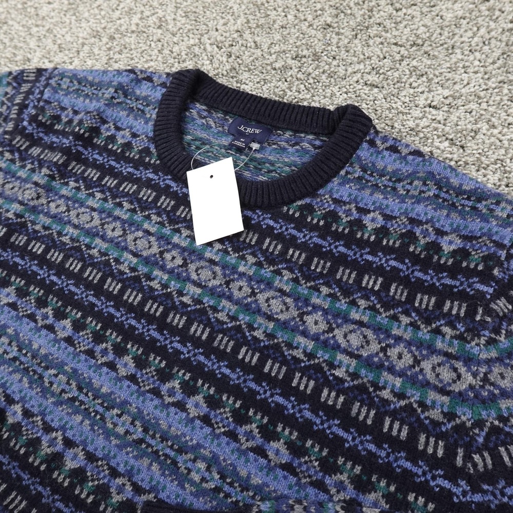 NEW J Crew Sweater Mens M Blue Nordic Fair Isle Lambswool Knit Crewneck Pullover